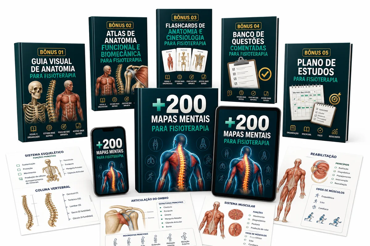 Plano Premium com mais de 200 mapas mentais e cinco bônus de Fisioterapia
